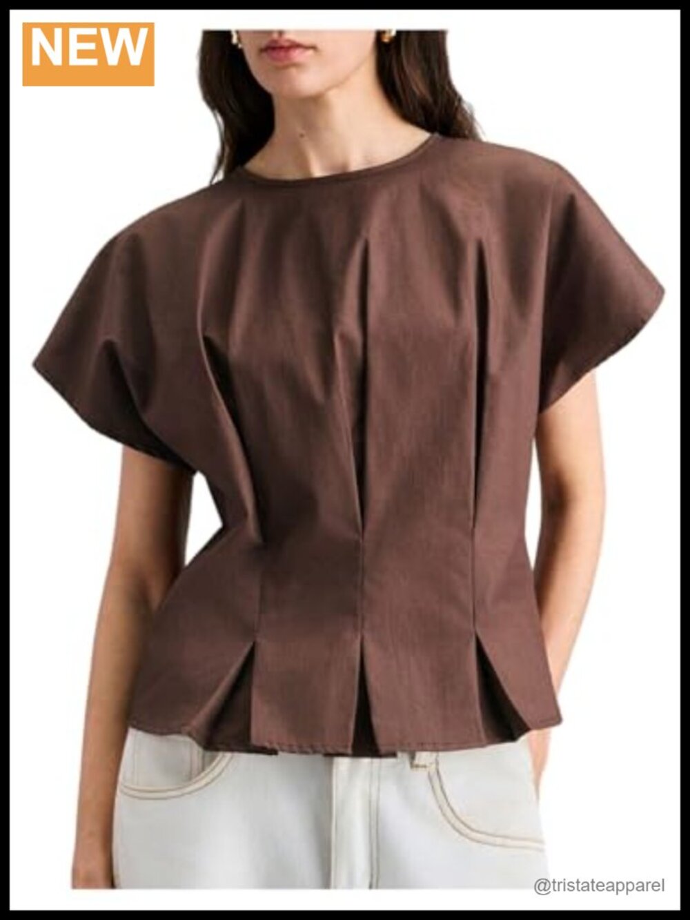Pleated Ruffle Peplum Blouse Business Casual Short Sleeve Top